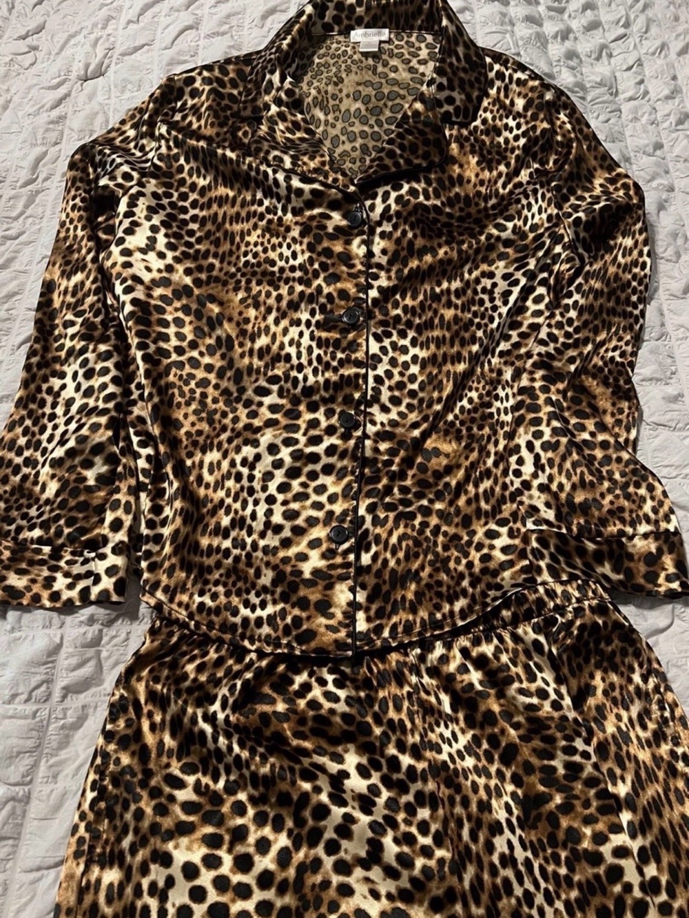 Leopard Print Satin Pijama set - Women's Animal Print Coat